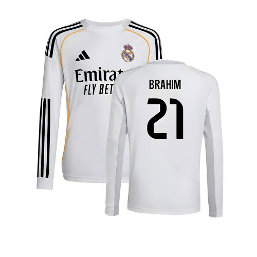 2025-2026 Real Madrid Long Sleeve Home Shirt (Kids) (Brahim 21)