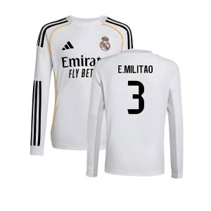 2025-2026 Real Madrid Long Sleeve Home Shirt (Kids) (E.Militao 3)