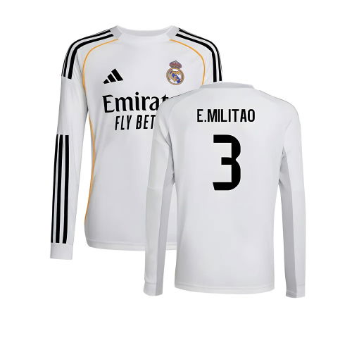 2025-2026 Real Madrid Long Sleeve Home Shirt (Kids) (E.Militao 3)