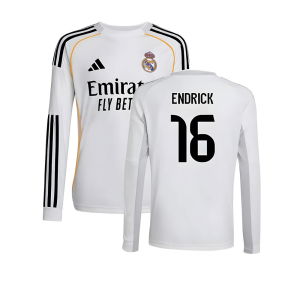 2025-2026 Real Madrid Long Sleeve Home Shirt (Kids) (Endrick 16)