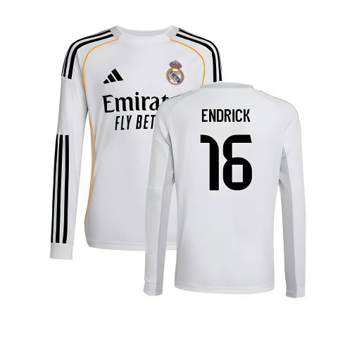 2025-2026 Real Madrid Long Sleeve Home Shirt (Kids) (Endrick 16)