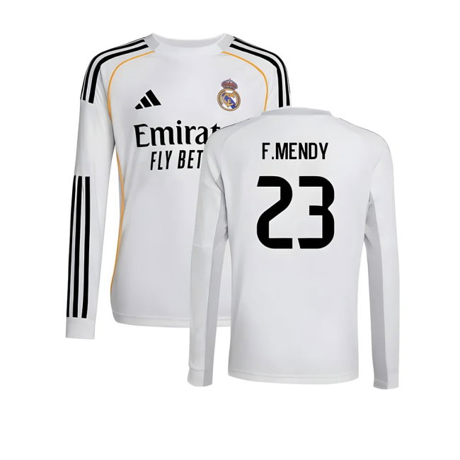 2025-2026 Real Madrid Long Sleeve Home Shirt (Kids) (F.Mendy 23)