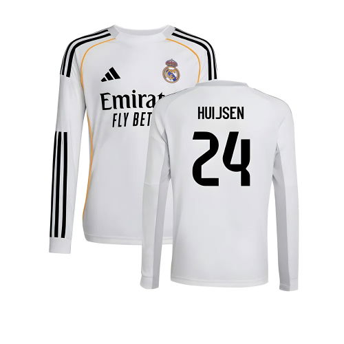 2025-2026 Real Madrid Long Sleeve Home Shirt (Kids) (Huijsen 24)