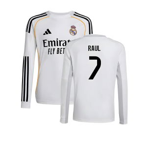 2025-2026 Real Madrid Long Sleeve Home Shirt (Kids) (Raul 7)