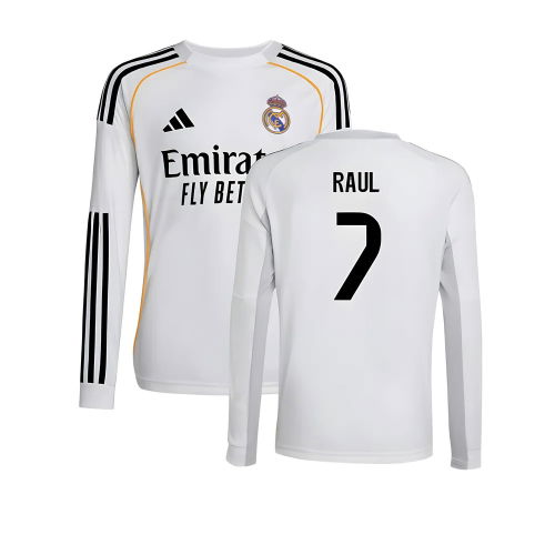2025-2026 Real Madrid Long Sleeve Home Shirt (Kids) (Raul 7)