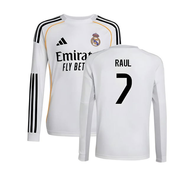 2025-2026 Real Madrid Long Sleeve Home Shirt (Kids) (Raul 7)
