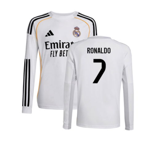 2025-2026 Real Madrid Long Sleeve Home Shirt (Kids) (Ronaldo 7)