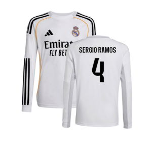 2025-2026 Real Madrid Long Sleeve Home Shirt (Kids) (Sergio Ramos 4)