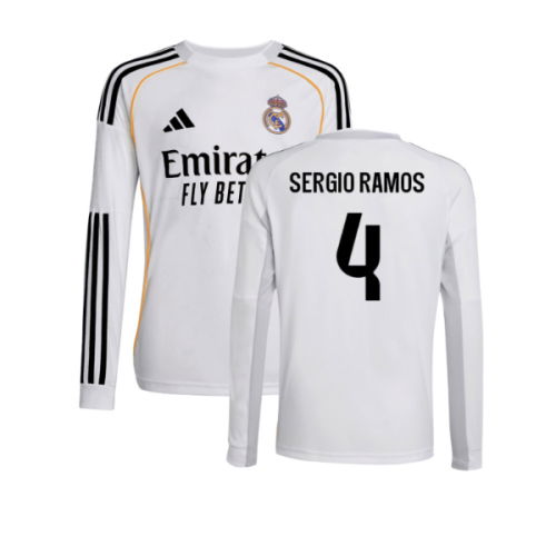 2025-2026 Real Madrid Long Sleeve Home Shirt (Kids) (Sergio Ramos 4)