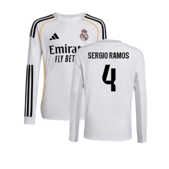 2025-2026 Real Madrid Long Sleeve Home Shirt (Kids) (Sergio Ramos 4)
