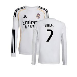 2025-2026 Real Madrid Long Sleeve Home Shirt (Kids) (Vini Jr. 7)