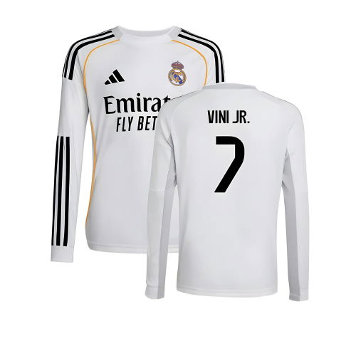 2025-2026 Real Madrid Long Sleeve Home Shirt (Kids) (Vini Jr. 7)