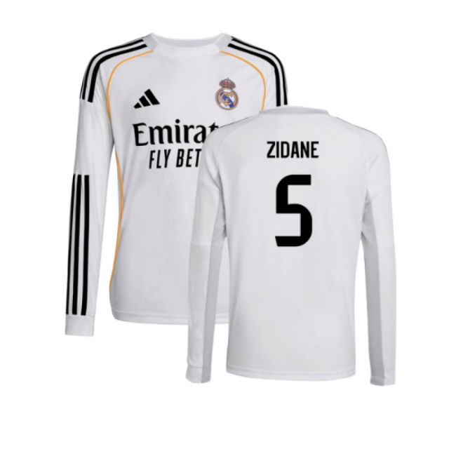 2025-2026 Real Madrid Long Sleeve Home Shirt (Kids) (Zidane 5)