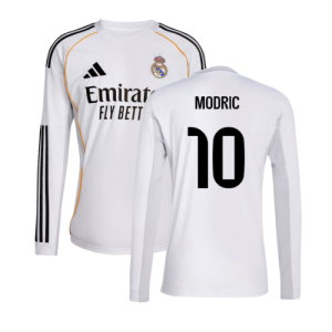 2025-2026 Real Madrid Long Sleeve Home Shirt (Modric 10)