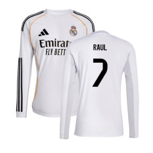 2025-2026 Real Madrid Long Sleeve Home Shirt (Raul 7)