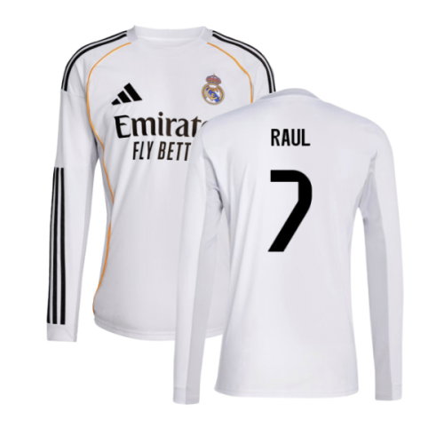 2025-2026 Real Madrid Long Sleeve Home Shirt (Raul 7)