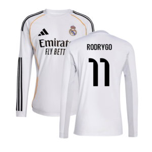 2025-2026 Real Madrid Long Sleeve Home Shirt (Rodrygo 11)