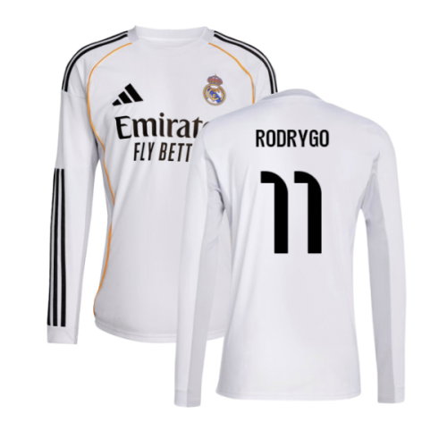 2025-2026 Real Madrid Long Sleeve Home Shirt (Rodrygo 11)