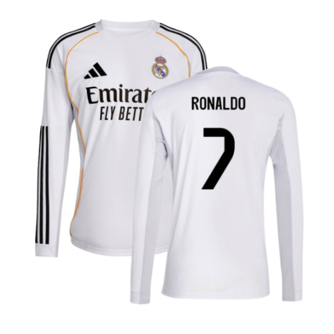 2025-2026 Real Madrid Long Sleeve Home Shirt (Ronaldo 7)