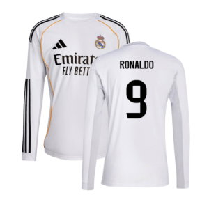 2025-2026 Real Madrid Long Sleeve Home Shirt (Ronaldo 9)