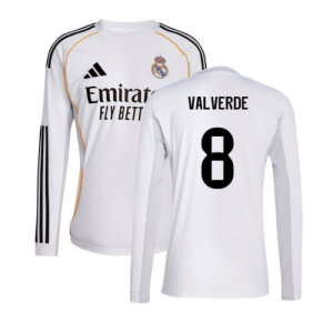 2025-2026 Real Madrid Long Sleeve Home Shirt (Valverde 8)