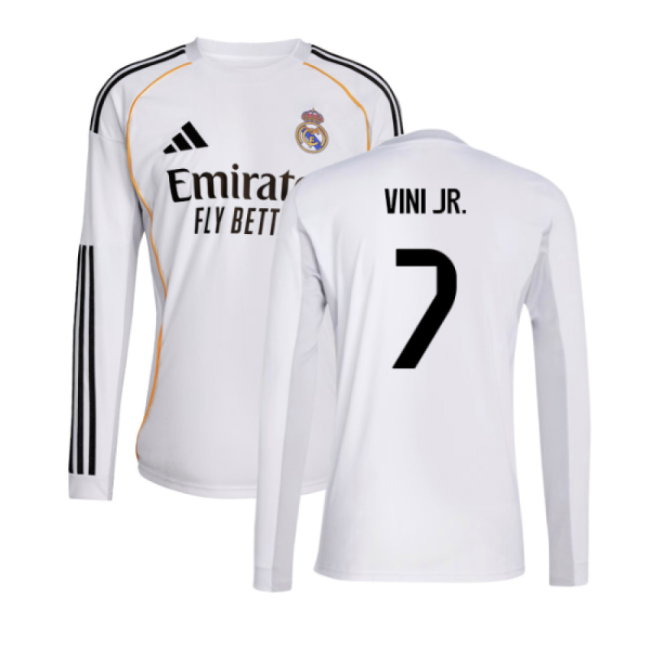 2025-2026 Real Madrid Long Sleeve Home Shirt (Vini Jr. 7)