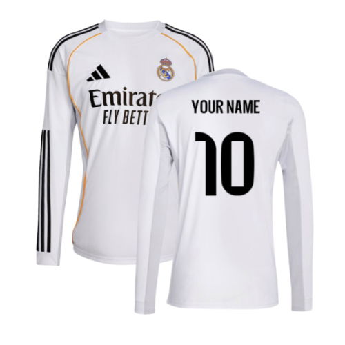 2025-2026 Real Madrid Long Sleeve Home Shirt (Your Name)