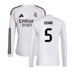 2025-2026 Real Madrid Long Sleeve Home Shirt (Zidane 5)