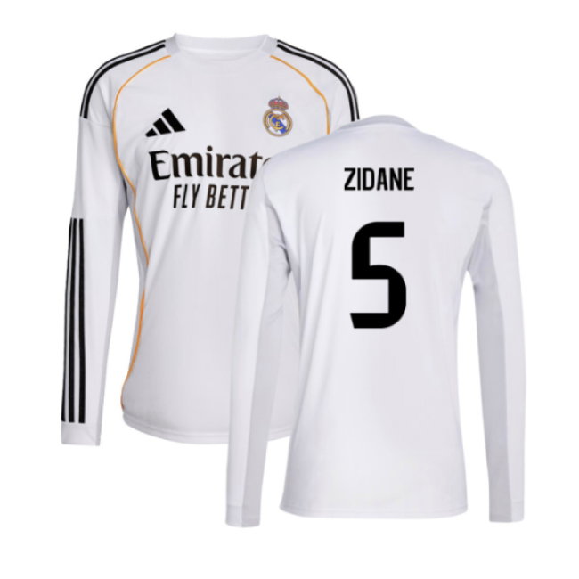 2025-2026 Real Madrid Long Sleeve Home Shirt (Zidane 5)