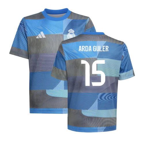 2025-2026 Real Madrid Pre-Match Shirt (Blue) - Kids (Arda Guler 15)