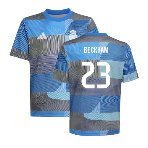 2025-2026 Real Madrid Pre-Match Shirt (Blue) - Kids (Beckham 23)