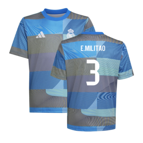2025-2026 Real Madrid Pre-Match Shirt (Blue) - Kids (E.Militao 3)