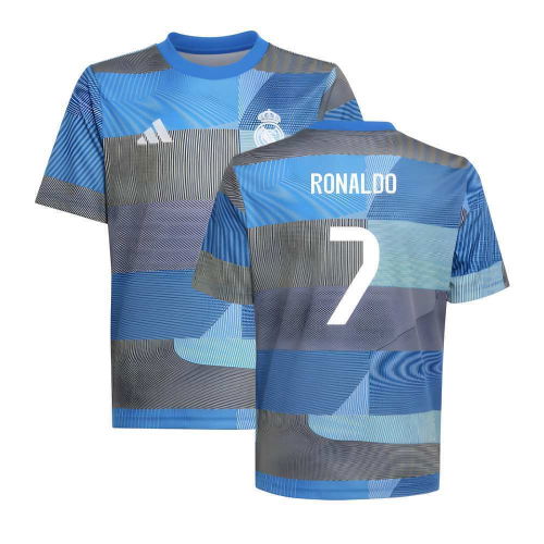 2025-2026 Real Madrid Pre-Match Shirt (Blue) - Kids (Ronaldo 7)