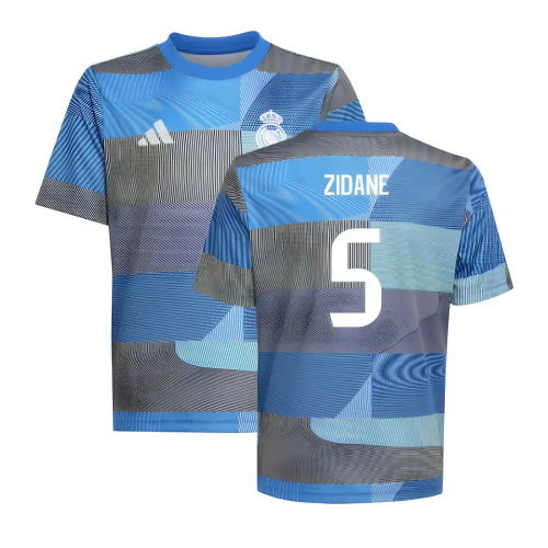 2025-2026 Real Madrid Pre-Match Shirt (Blue) - Kids (Zidane 5)