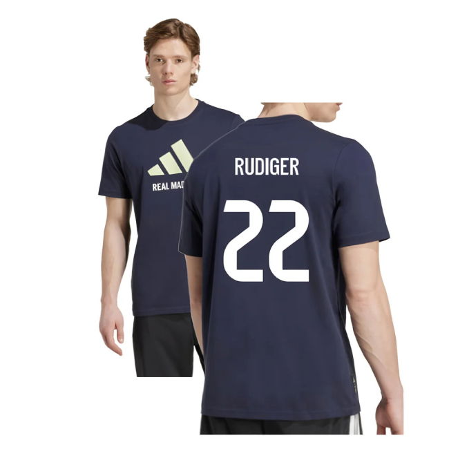 2025-2026 Real Madrid Seasonal Graphic Tee (Legend Ink) (Rudiger 22)