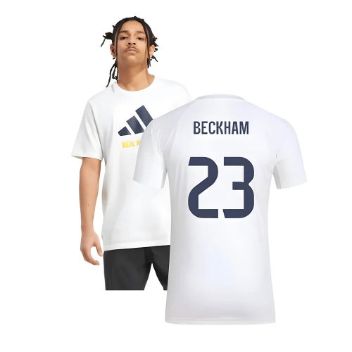 2025-2026 Real Madrid Seasonal Graphic Tee (White) (Beckham 23)