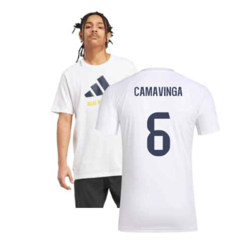 2025-2026 Real Madrid Seasonal Graphic Tee (White) (Camavinga 6)