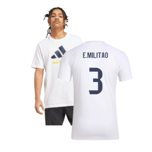 2025-2026 Real Madrid Seasonal Graphic Tee (White) (E.Militao 3)