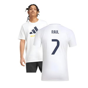 2025-2026 Real Madrid Seasonal Graphic Tee (White) (Raul 7)