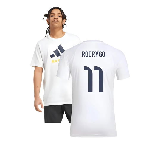 2025-2026 Real Madrid Seasonal Graphic Tee (White) (Rodrygo 11)