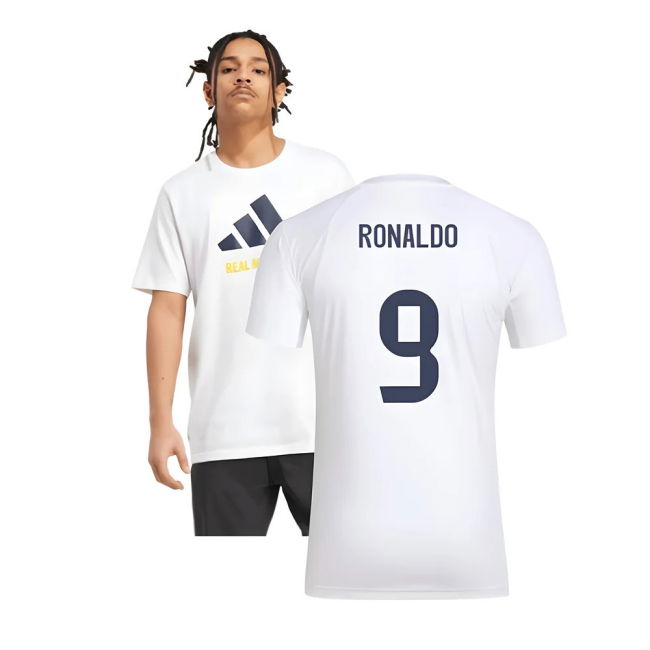 2025-2026 Real Madrid Seasonal Graphic Tee (White) (Ronaldo 9)