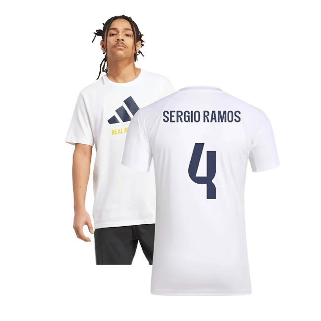 2025-2026 Real Madrid Seasonal Graphic Tee (White) (Sergio Ramos 4)