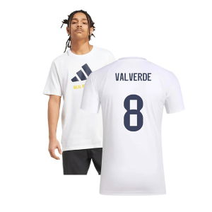 2025-2026 Real Madrid Seasonal Graphic Tee (White) (Valverde 8)