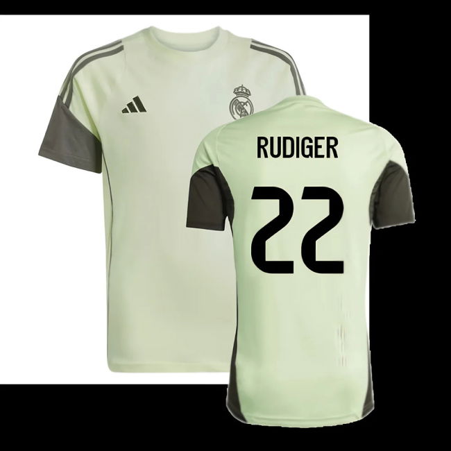 2025-2026 Real Madrid Training Tee (Almost Lime) - Kids (Rudiger 22)