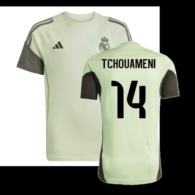 2025-2026 Real Madrid Training Tee (Almost Lime) - Kids (Tchouameni 14)