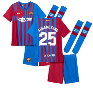 2021-2022 Barcelona Little Boys Home Kit (AUBAMEYANG 25)