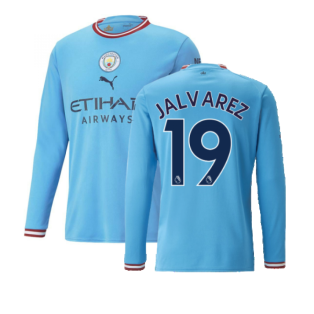 2022-2023 Man City Long Sleeve Home Shirt (J ALVAREZ 19)