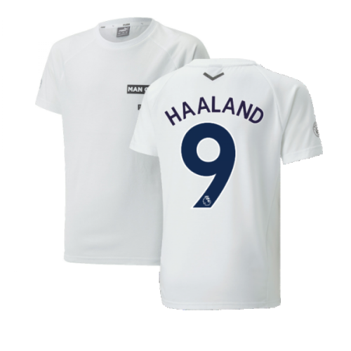 2022-2023 Man City Casuals Tee (White) - Kids (HAALAND 9)  2022-2023 Man City Casuals Tee (White) - Kids (HAALAND 9)