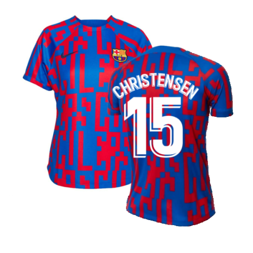 2022-2023 Barcelona Pre-Match Training Shirt (Blue) - Ladies (CHRISTENSEN 15)  2022-2023 Barcelona Pre-Match Training Shirt (Blue) - Ladies (CHRISTENSEN 15)