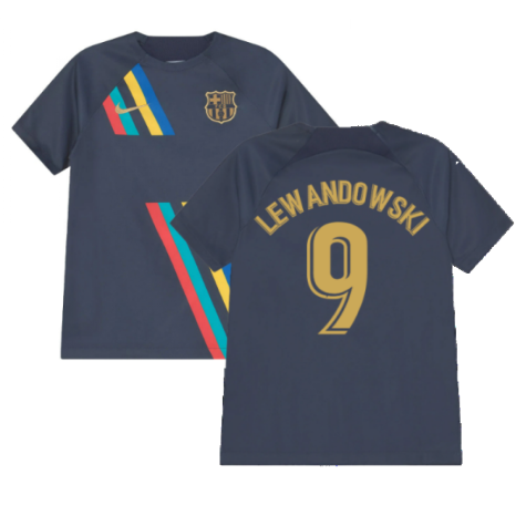 2022-2023 Barcelona Pre-Match Training Shirt (Obsidian) - Kids (LEWANDOWSKI 9)